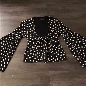 Polka dot black bell sleeve top
